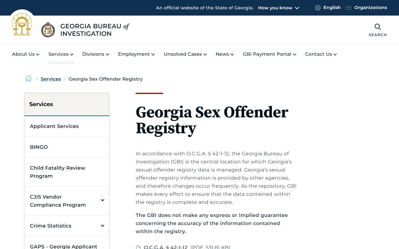 Dougherty County charge records and GBI registry reference