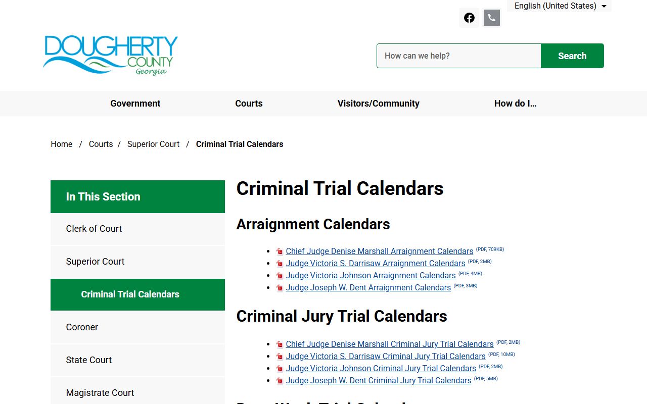 Dougherty County court dockets Superior Court criminal trial calendars