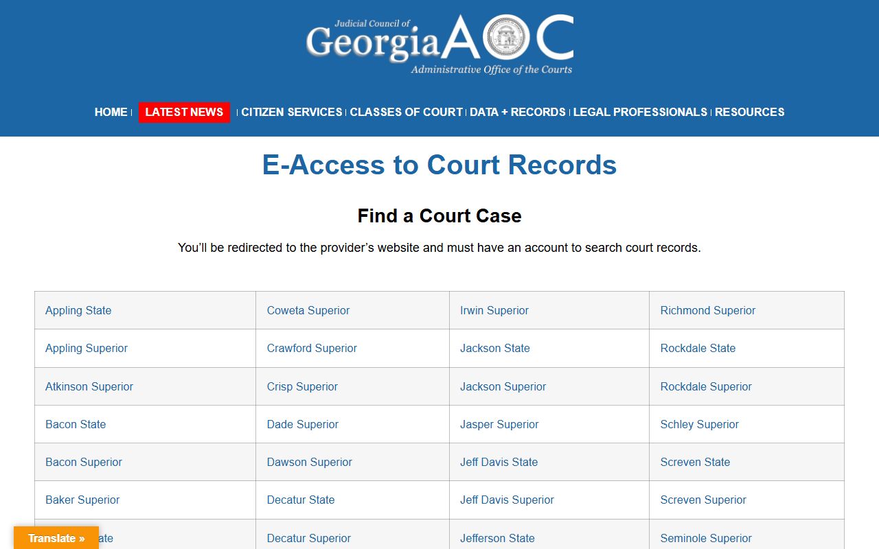 Dougherty County court records Georgia Courts e-access page