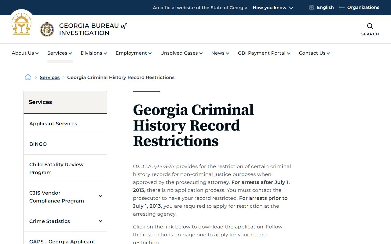 Dougherty County criminal court records GBI record restriction source