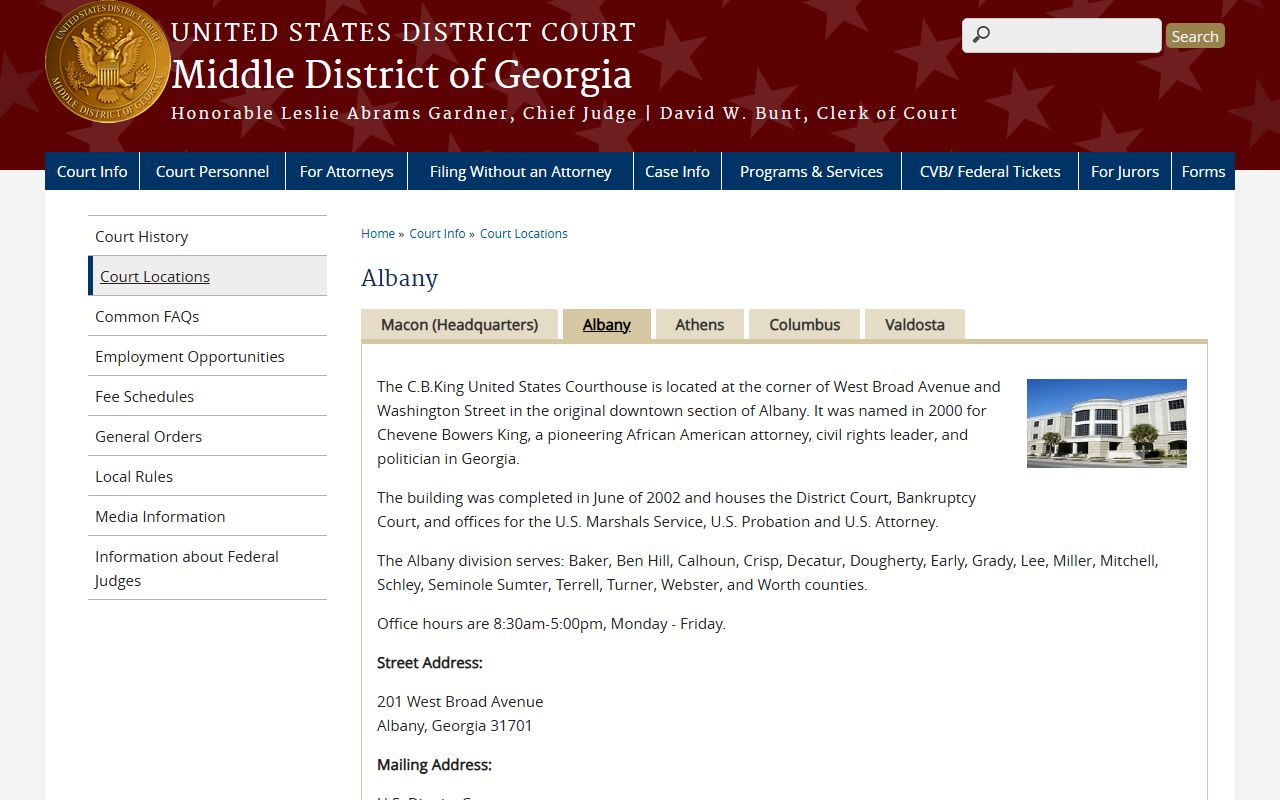 Dougherty County Superior Court federal courthouse Albany location