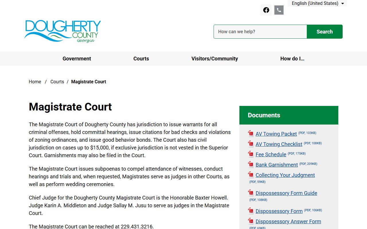 Dougherty County Court records Magistrate Court warrant and civil records