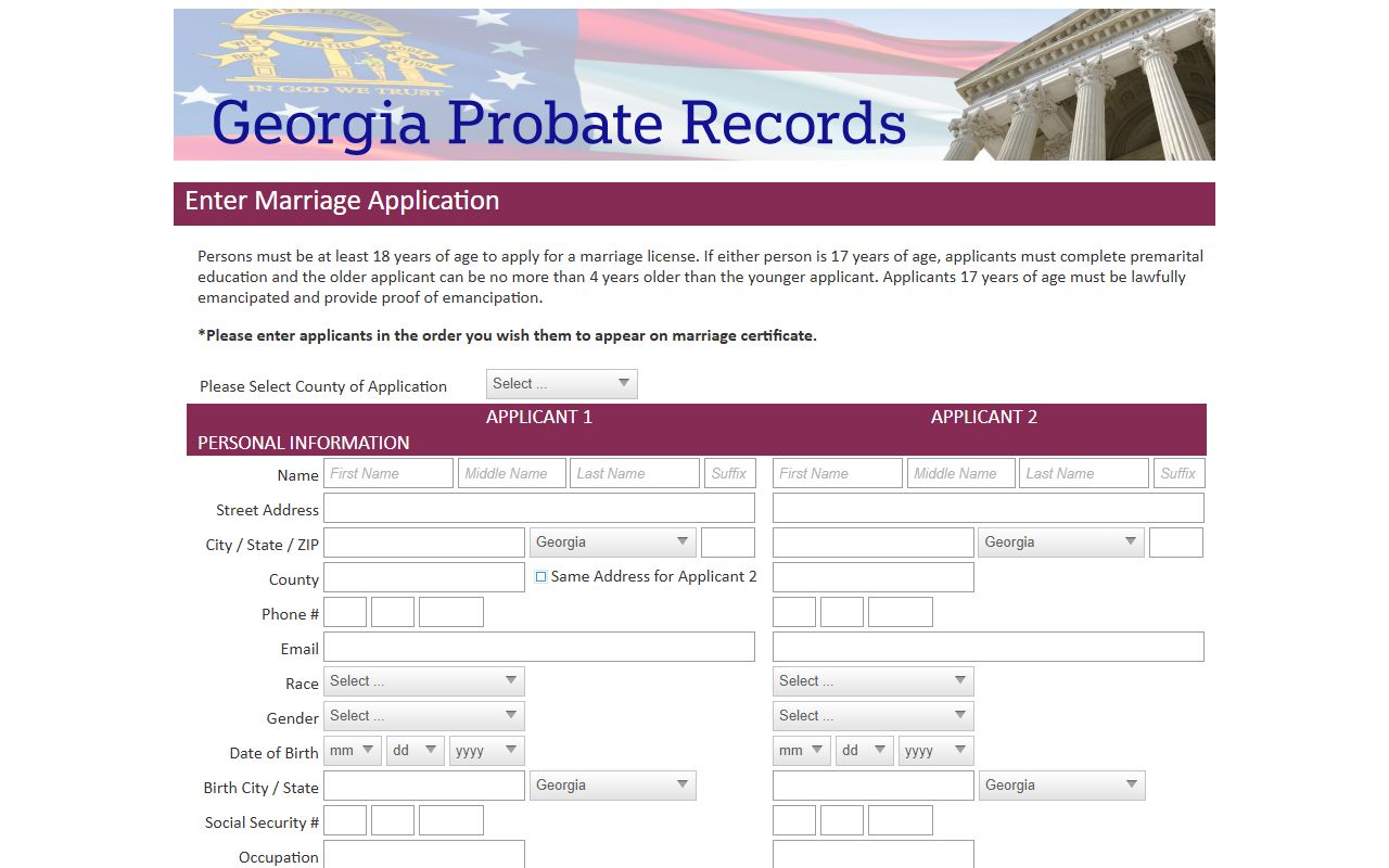 Dougherty County marriage records Georgia Probate Records marriage application