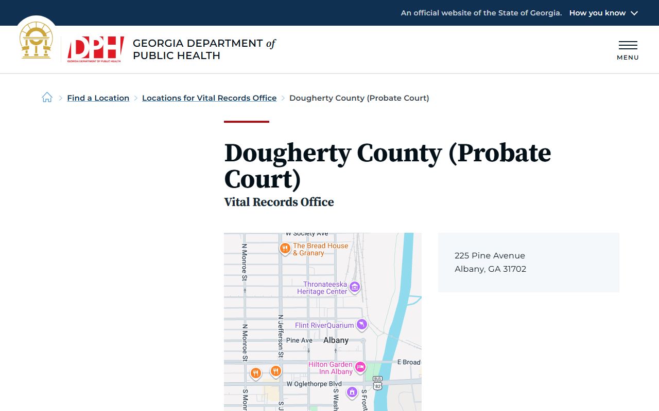 Dougherty County probate records DPH Probate Court location