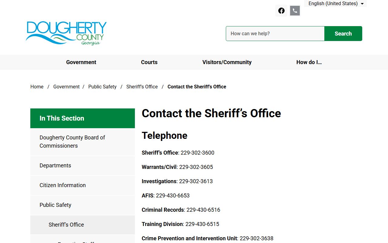 Dougherty County warrant records sheriff contact page
